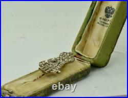 Imperial Russian Faberge 14k gold&Diamonds award Alexander III Cypher pin brooch