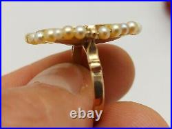 Imperial Russian Faberge 18K 72 Hand Painted Enamel Pearls Ladys Ring
