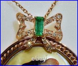 Imperial Russian Faberge 18k Gold, Diamonds, Emerald, hand painted brooch/pendant