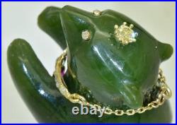 Imperial Russian Faberge Bear Figure Jewelled Nephrite Gold 1ct Diamond Ruby