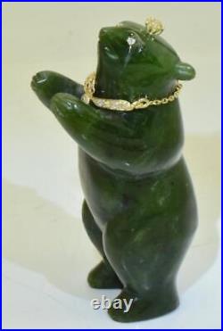 Imperial Russian Faberge Bear Figure Jewelled Nephrite Gold 1ct Diamonds Ruby