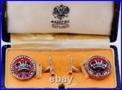 Imperial Russian Faberge Cufflinks Gold Enamel Diamond Sapphire-Award by Tsar
