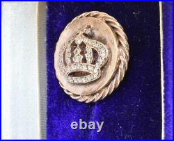 Imperial Russian Faberge Diplomatic award Gold&Diamonds Crown lapel pin c1915