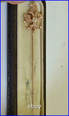 Imperial Russian Faberge Diplomatic award jewelled gold, Diamond eagle lapel pin