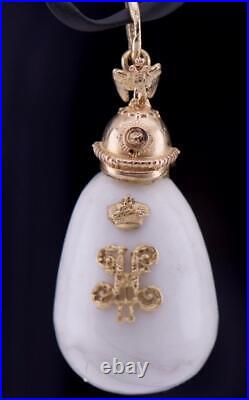 Imperial Russian Faberge Easter Egg Pendant 14k Gold Agate Guard Helmet Boxed