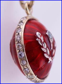 Imperial Russian Faberge Easter Egg Pendant 14k Gold Diamond Enamel Box c1890's