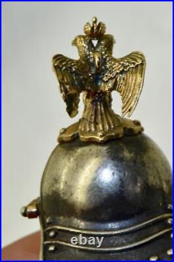 Imperial Russian Faberge Easter Egg Pendant 14k Gold Silver Jasper Guard Helmet