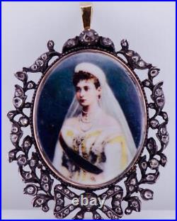 Imperial Russian Faberge Gold Enamel Diamond Brooch Pendant-Empress Alexandra