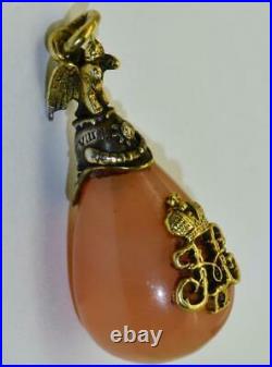 Imperial Russian Faberge Gold Silver Agate Guard Helmet Easter Egg Pendant Boxed