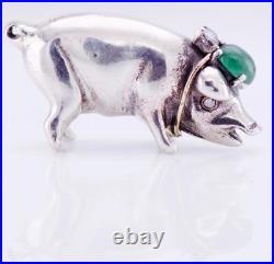 Imperial Russian Faberge Jewelled Silver Gold Pig Figurine by Julius Rappoport