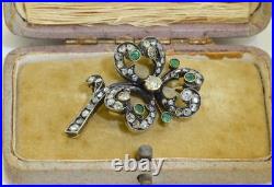 Imperial Russian Faberge Love Flower Brooch 14k Gold 1.5ct Diamond Emerald-c1890