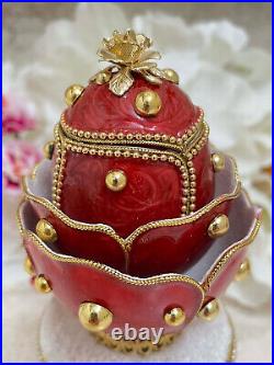Imperial Russian Faberge Musical egg 24k Gold Handcarved REAL Egg Ruby set gift