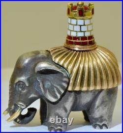 Imperial Russian Faberge Silver Gold Enamel Elephant Figurine-Michael Perkhin
