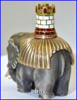 Imperial Russian Faberge Silver Gold Enamel Elephant Figurine by Michael Perkhin