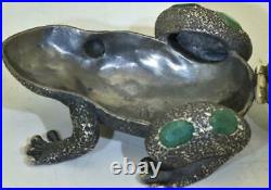 Imperial Russian Faberge Silver Gold Enamel Emeralds Frog Figurine Jewellery Box