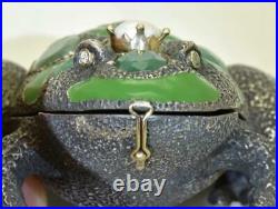 Imperial Russian Faberge Silver Gold Enamel Emeralds Frog Figurine Jewellery Box
