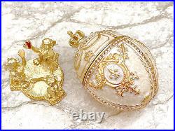 Imperial Russian Faberge egg Beige Faberge Ornament + Silver Swarovski Jewelry