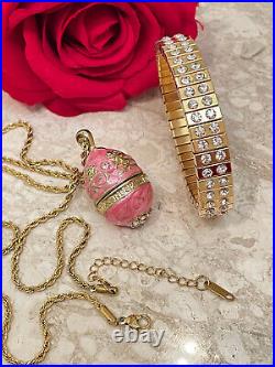 Imperial Russian Faberge egg Pink Jewelry SET Daughter Birthday present Fabergé