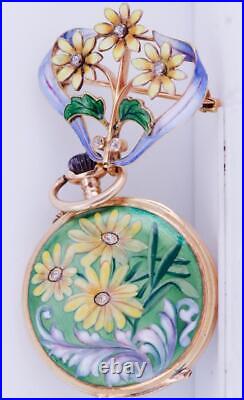 Imperial Russian Gold Enamel Diamonds Brooch Watch-Award by Empress Alexandra