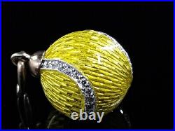 Imperial Russian Gold Platinum Diamond Enamel Guilloche Egg Pendant Tennis Ball
