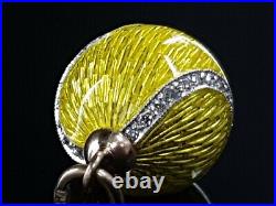 Imperial Russian Gold Platinum Diamond Enamel Guilloche Egg Pendant Tennis Ball