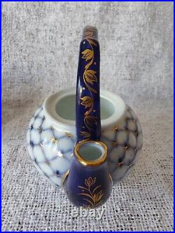 Imperial Russian Lomonosov Porcelain Cobalt 8oz Teapot, Egg with Stand & Vase