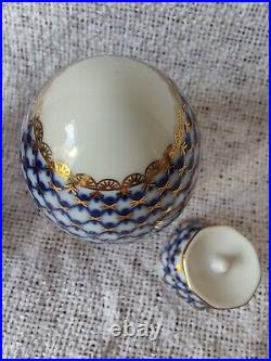 Imperial Russian Lomonosov Porcelain Cobalt 8oz Teapot, Egg with Stand & Vase