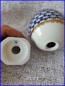 Imperial Russian Lomonosov Porcelain Cobalt 8oz Teapot, Egg with Stand & Vase