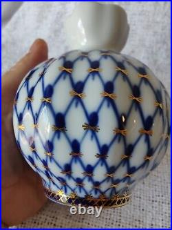 Imperial Russian Lomonosov Porcelain Cobalt 8oz Teapot, Egg with Stand & Vase