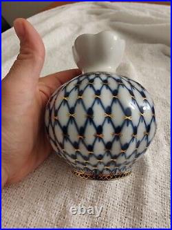 Imperial Russian Lomonosov Porcelain Cobalt 8oz Teapot, Egg with Stand & Vase