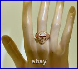 Imperial Russian Memento Mori Masonic Skull 14k pink gold, 1ct Diamonds mens ring