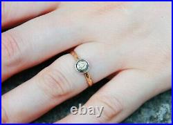Imperial Russian Ring 0.2 ct Green Diamond solid 56 14K Gold Silver US7.5 /1.8gr