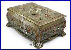 Imperial Russian Solid Brass Trinket Box With Wood And Metal Interior