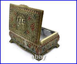 Imperial Russian Solid Brass Trinket Box With Wood And Metal Interior