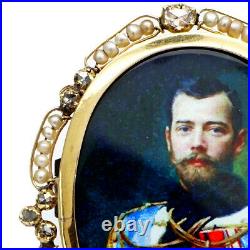 Imperial Russian Tsar Nicholas II Diamond Enamel Gold Stick Pin Brooch Pendant