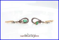 Imperial Soviet Russian Dangle Earrings Emeralds Diamonds 56 /14K Gold / 4.7gr