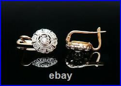 Imperial Soviet Russian Set Earrings + Ring Diamonds solid 14K Gold Silver /7gr