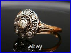 Imperial Soviet Russian Set Earrings + Ring Diamonds solid 14K Gold Silver /7gr