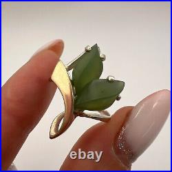 Imperial Sterling Silver 875 Gold 14K Set Ring Stud Earrings Nephrite Russia 11g
