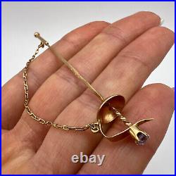 Imperial USSR Rose Gold 583 14K Women's Jewelry Pin Brooch Sword Stone 2.0gr Old