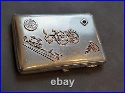 Jeweled Gold Mounted Antique Russian Imperial Silver Cigarette Case Box