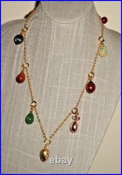 Joan Rivers Necklace Russian Imperial Jeweled Egg Style Charms on Chain 20 L