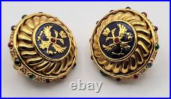 Joan Rivers Russian Imperial Regal Eagle Clip On Earrings Gold Tone Signed