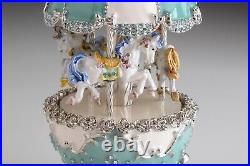 Keren Kopal Blue Carousel Egg with Royal Horses Decorated with Austrian Crystals