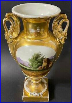Large Pair Antique 19C Imperial Russian Gilded Porcelain Vases (Gardner)