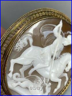 Large Top Quality Antique Imperial Russian 14k Gold Carved Saint George Cameo