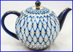 Lomonosov Imperial Russian Cobalt Net 22k Gold Porcelain Teapot