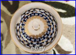 Lomonosov Imperial Russian Porcelain Cobalt Net SUGAR Bowl Blue 22k Gold