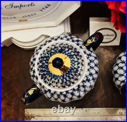 Lomonosov Imperial Russian Porcelain Cobalt Net SUGAR Bowl LFZ Blue 22k Gold New