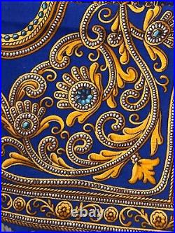 Luxury Russian Pavlovo Posad Shawl Floral Pattern Wool 57x57 1432-2 Royal bl